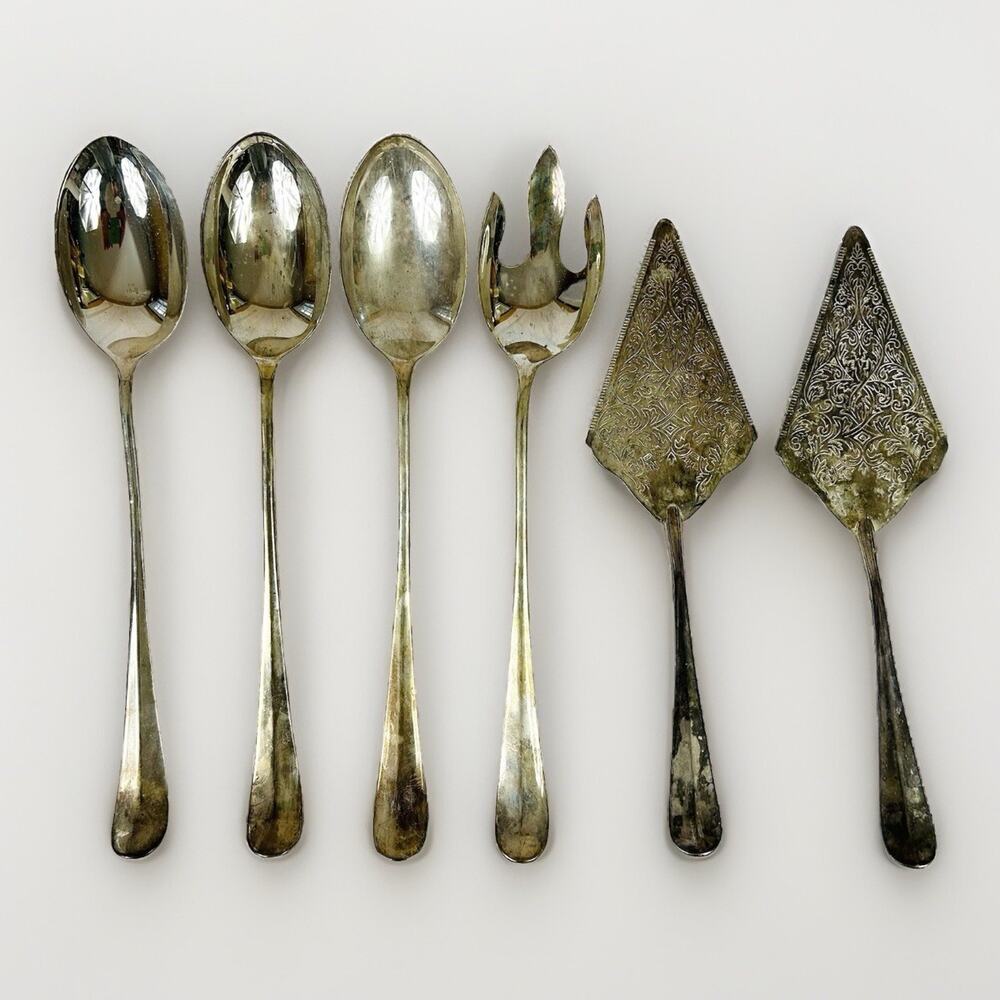 International Silver Lot 6 Silverplate Serving Utensils Cake Pie Spoon Fork